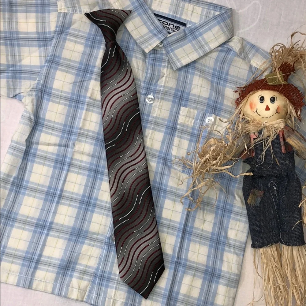 Boys Easy Clip-on Tie Gray Red White 15” Easy On-off Church Party Holiday